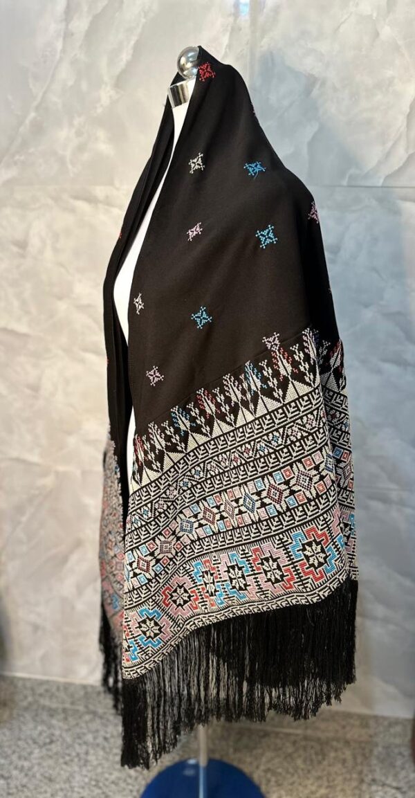 Elegant Handwoven quilted Shawl with Intricate Geometric Embroidery