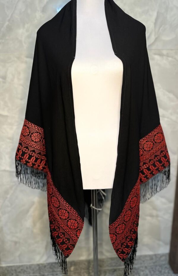 Elegant Handwoven Shawl with Intricate Geometric Embroidery